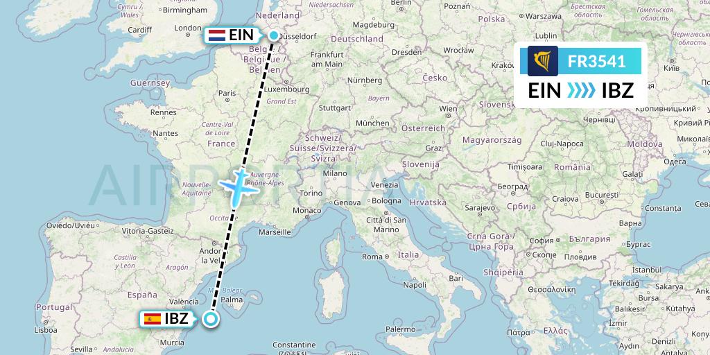 FR3541 Ryanair Flight Map: Eindhoven to Ibiza