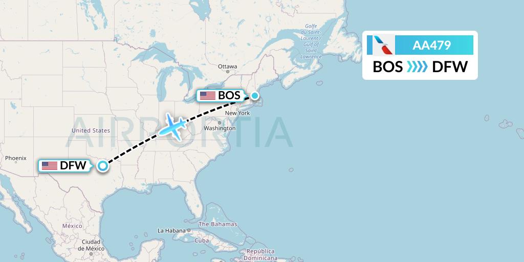 AA479 American Airlines Flight Map: Boston to Dallas