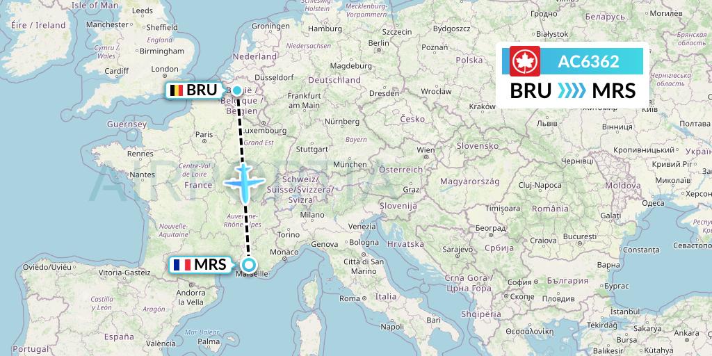 AC6362 Air Canada Flight Map: Brussels to Marseille