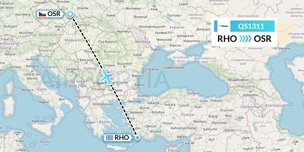 QS1311 Smartwings Flight Map: Rhodes to Ostrava