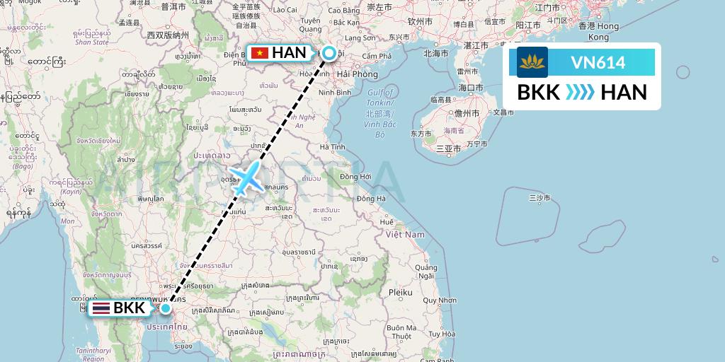 VN614 Vietnam Airlines Flight Map: Bangkok to Hanoi