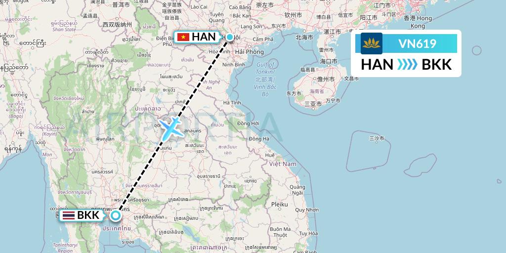 VN619 Vietnam Airlines Flight Map: Hanoi to Bangkok