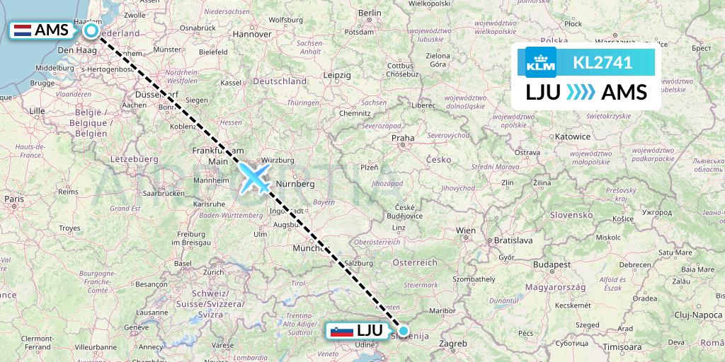 KL2741 KLM Flight Map: Ljubljana to Amsterdam