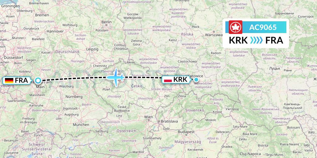 AC9065 Air Canada Flight Map: Krakow to Frankfurt