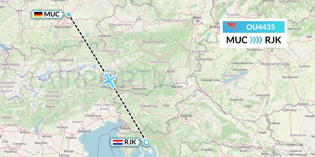 OU4435 Croatia Airlines Flight Map: Munich to Rijeka