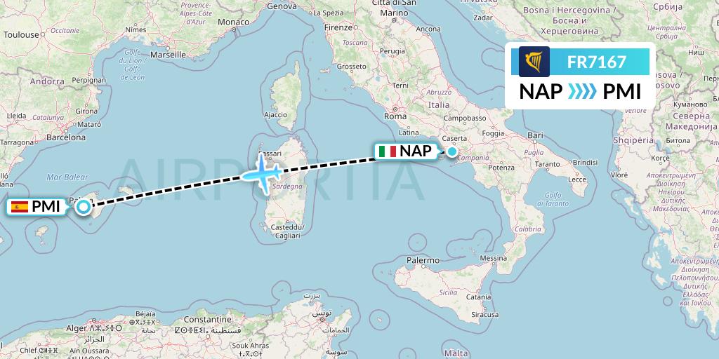 FR7167 Ryanair Flight Map: Naples to Palma de Mallorca
