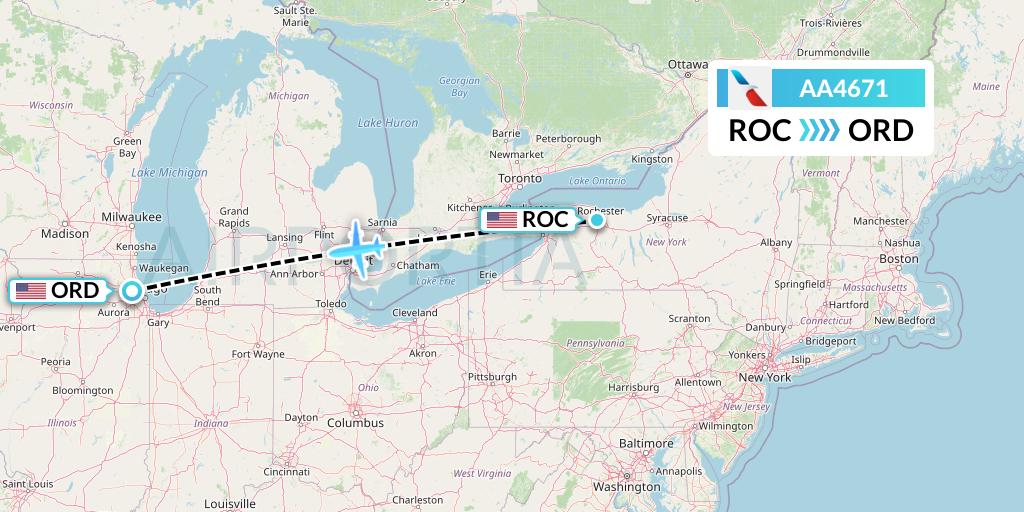 AA4671 American Airlines Flight Map: Rochester to Chicago