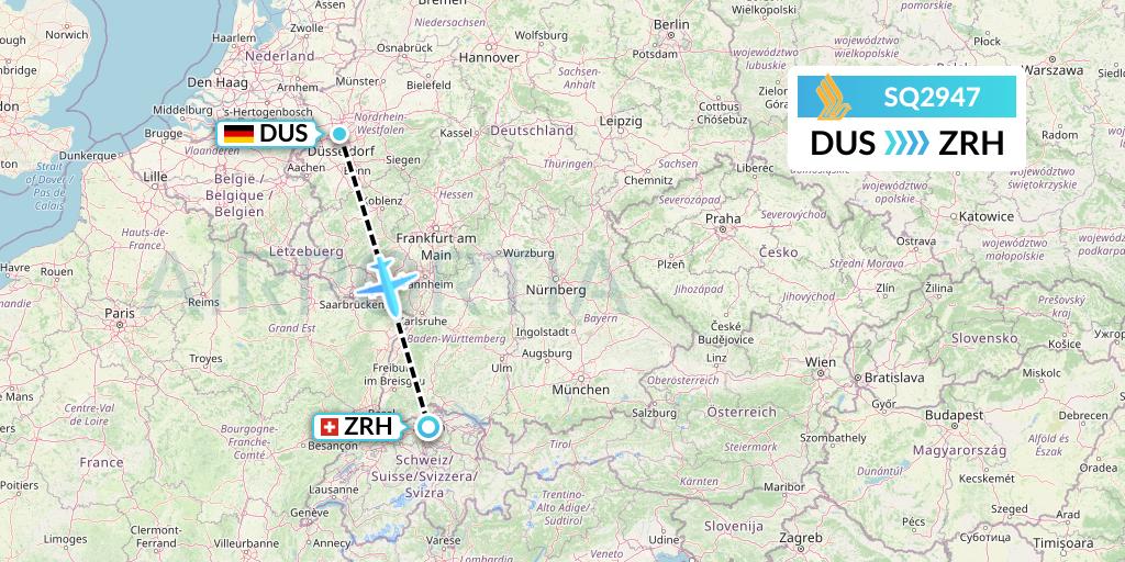 SQ2947 Singapore Airlines Flight Map: Dusseldorf to Zurich