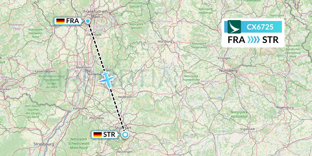 CX6725 Cathay Pacific Flight Map: Frankfurt to Stuttgart
