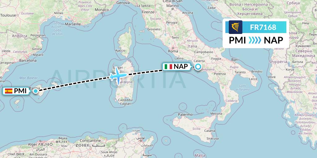 FR7168 Ryanair Flight Map: Palma de Mallorca to Naples