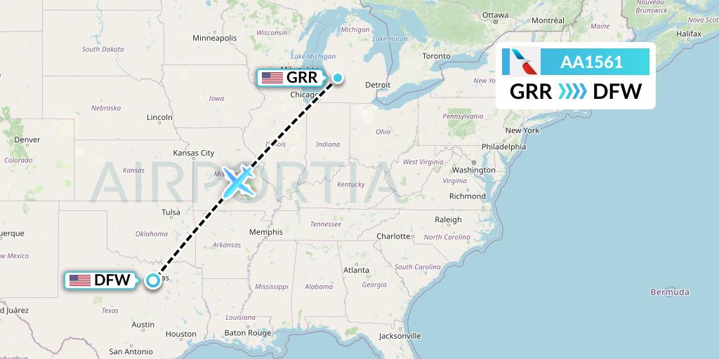 AA1561 American Airlines Flight Map: Grand Rapids to Dallas