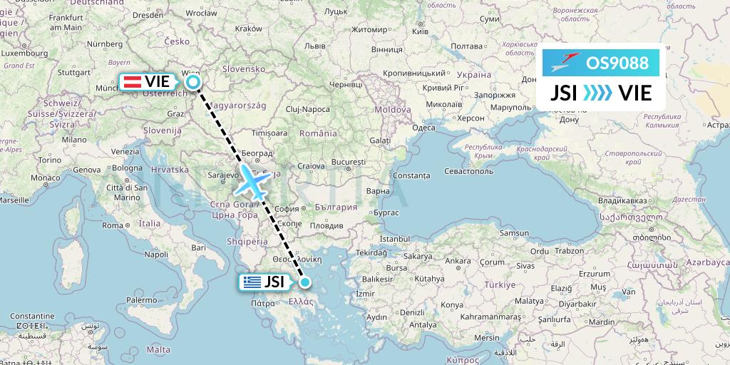 OS9088 Austrian Airlines Flight Map: Skiathos to Vienna
