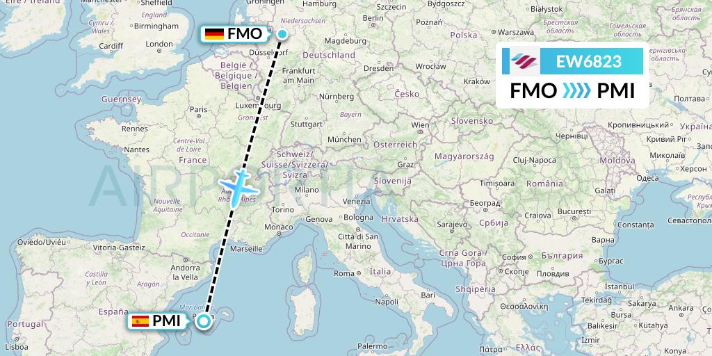 EW6823 Eurowings Flight Map: Munster to Palma de Mallorca