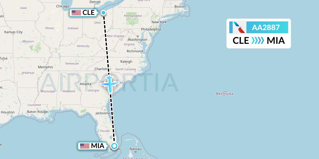 AA2887 American Airlines Flight Map: Cleveland to Miami