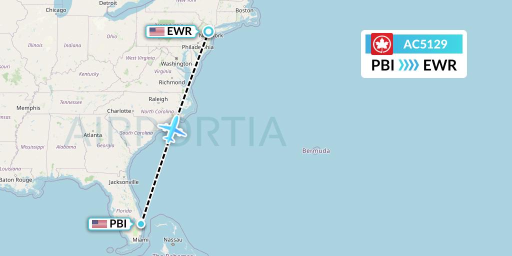 AC5129 Air Canada Flight Map: West Palm Beach to New York