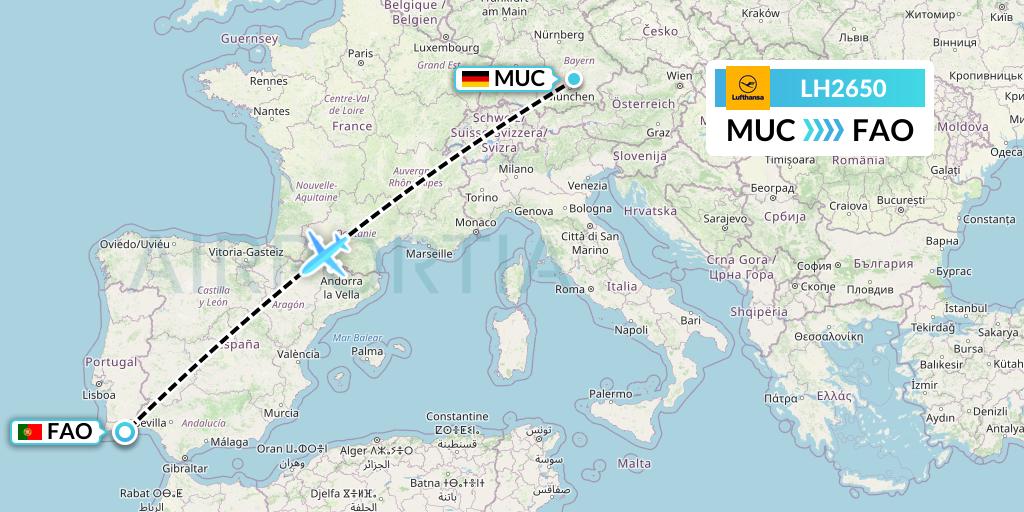LH2650 Lufthansa Flight Map: Munich to Faro