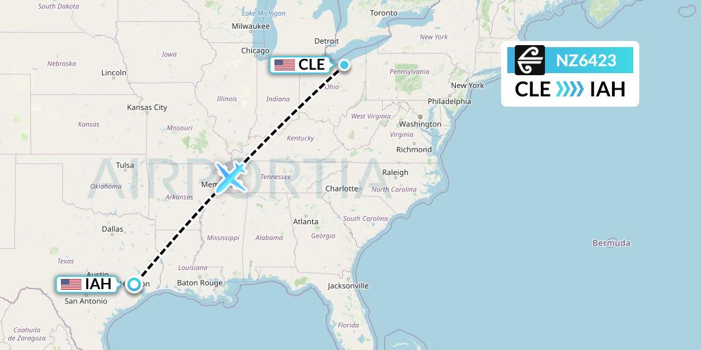 NZ6423 Air New Zealand Flight Map: Cleveland to Houston