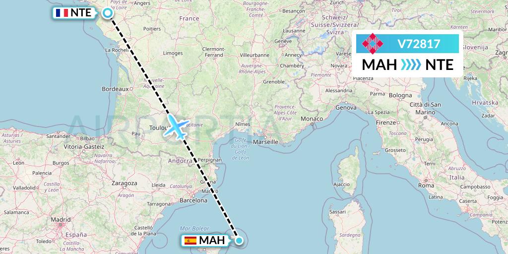 V72817 Volotea Flight Map: Mahon to Nantes
