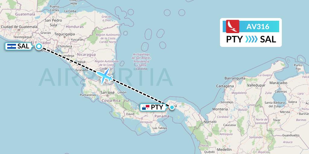 AV316 Avianca Flight Map: Panama City to San Salvador