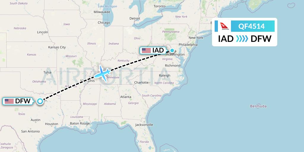 QF4514 Qantas Flight Map: Washington to Dallas