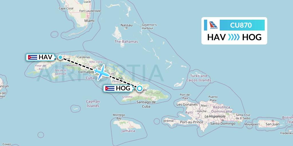 CU870 Cubana Flight Map: Havana to Holguin