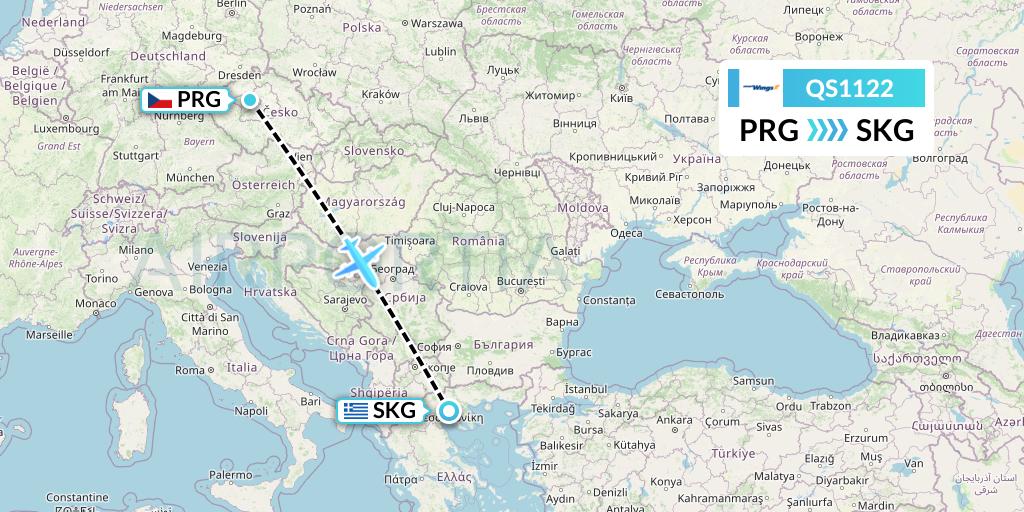 QS1122 Smartwings Flight Map: Prague to Thessaloniki