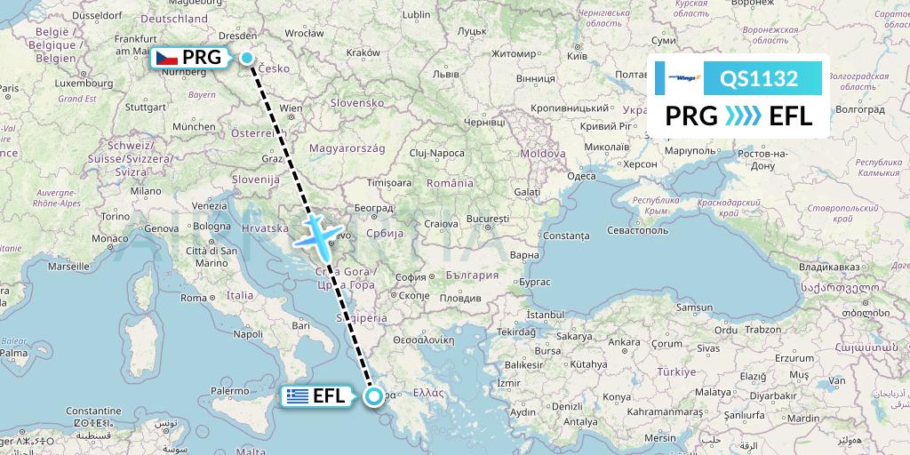 QS1132 Smartwings Flight Map: Prague to Kefalonia
