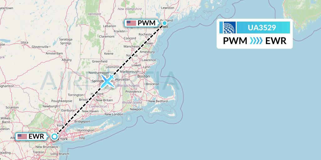 UA3529 United Airlines Flight Map: Portland to New York