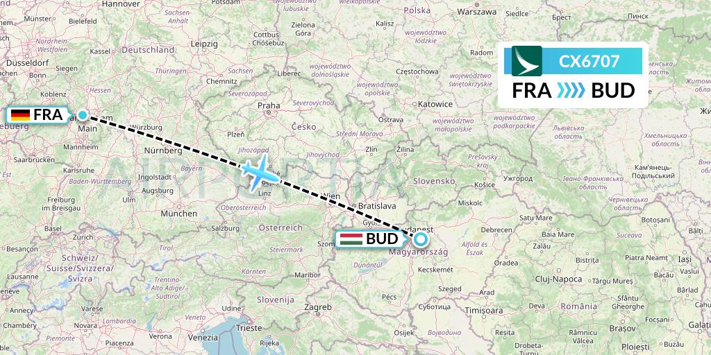 CX6707 Cathay Pacific Flight Map: Frankfurt to Budapest