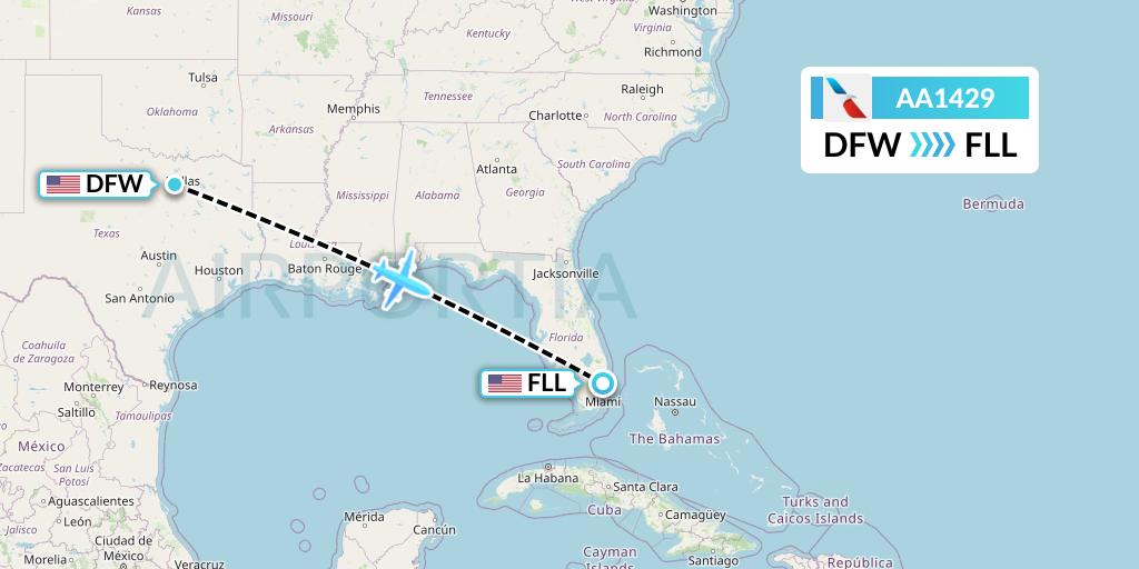 AA1429 American Airlines Flight Map: Dallas to Fort Lauderdale