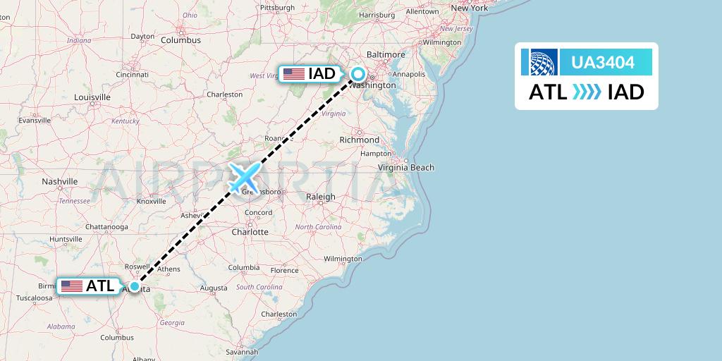 UA3404 United Airlines Flight Map: Atlanta to Washington