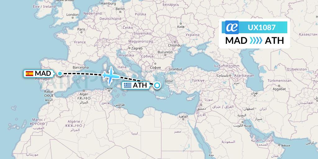 UX1087 Air Europa Flight Map: Madrid to Athens