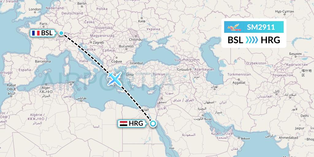 SM2911 Air Cairo Flight Map: Basel to Hurghada