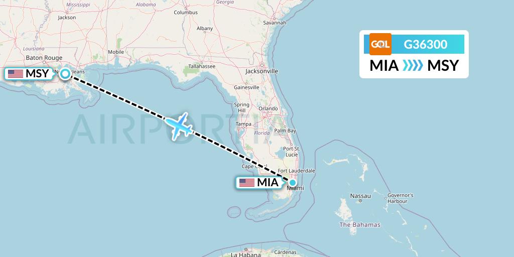 G36300 GOL Transportes Aeros Flight Map: Miami to New Orleans