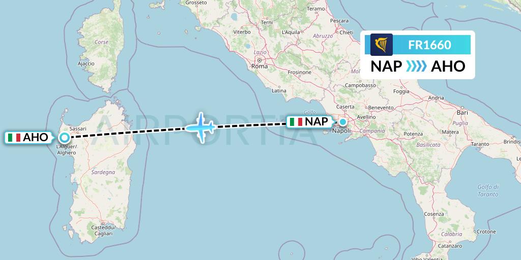 FR1660 Ryanair Flight Map: Naples to Alghero