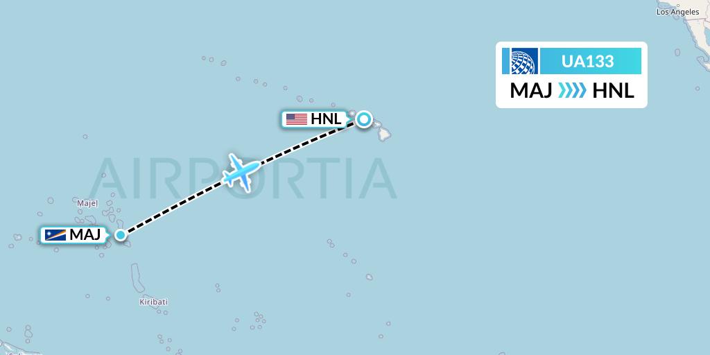 UA133 United Airlines Flight Map: Majuro to Honolulu