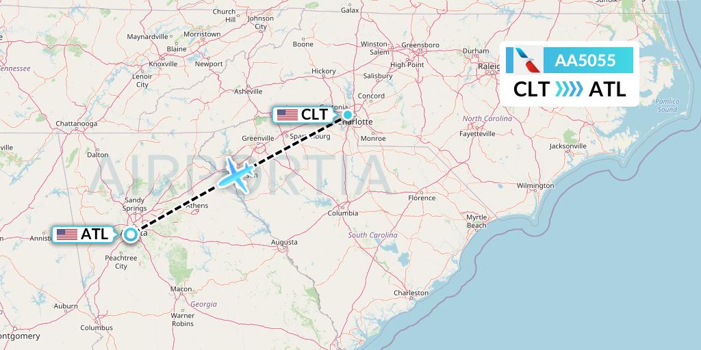 AA5055 American Airlines Flight Map: Charlotte to Atlanta
