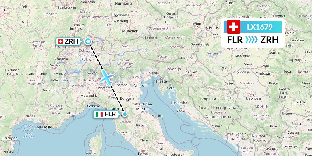 LX1679 Swiss Flight Map: Florence to Zurich
