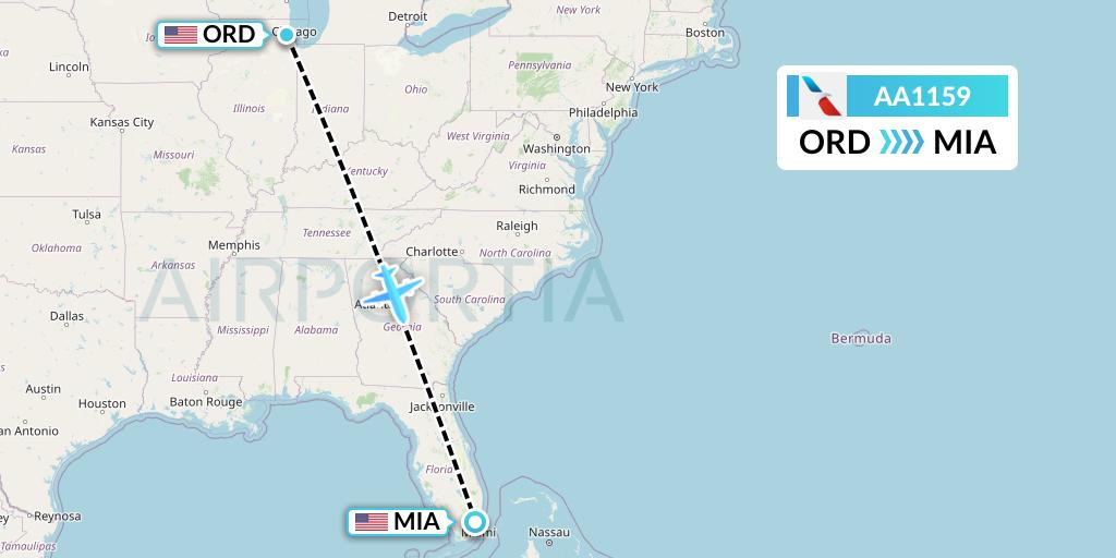 AA1159 American Airlines Flight Map: Chicago to Miami
