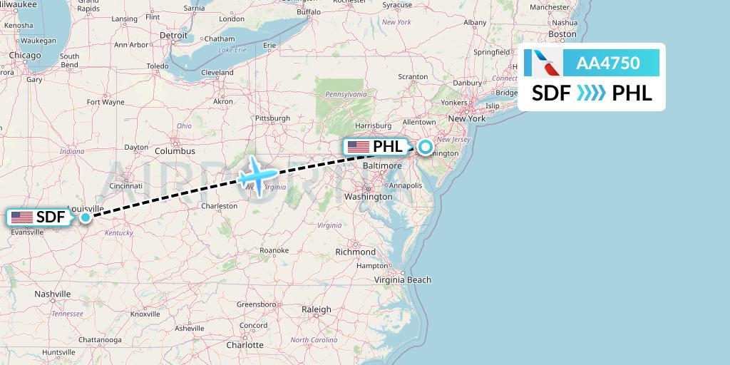 AA4750 American Airlines Flight Map: Louisville to Philadelphia