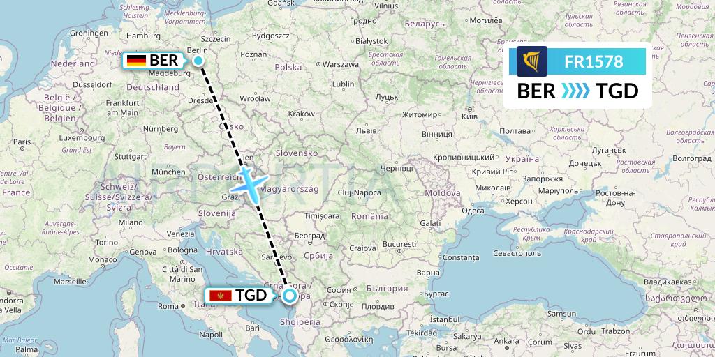 FR1578 Ryanair Flight Map: Berlin to Podgorica