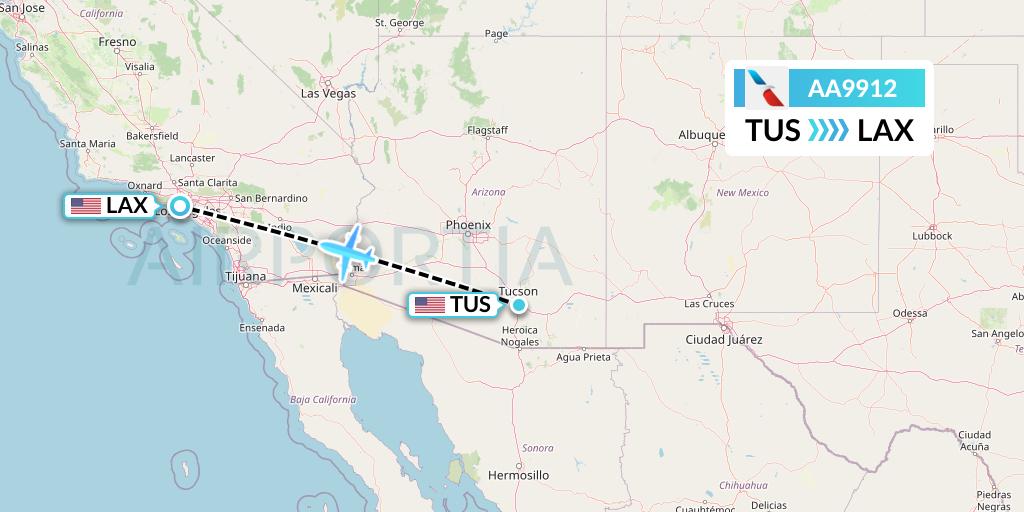 AA9912 American Airlines Flight Map: Tucson to Los Angeles