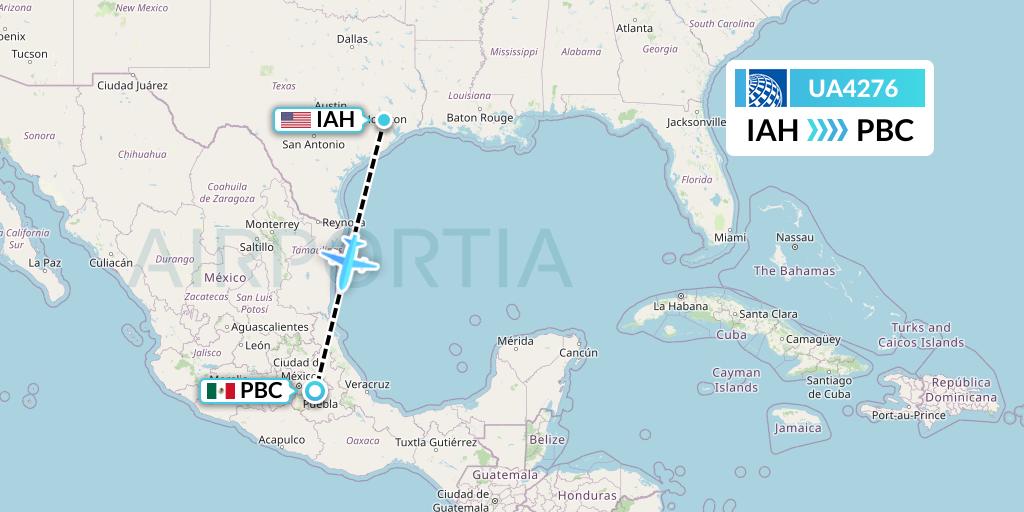 UA4276 United Airlines Flight Map: Houston to Puebla