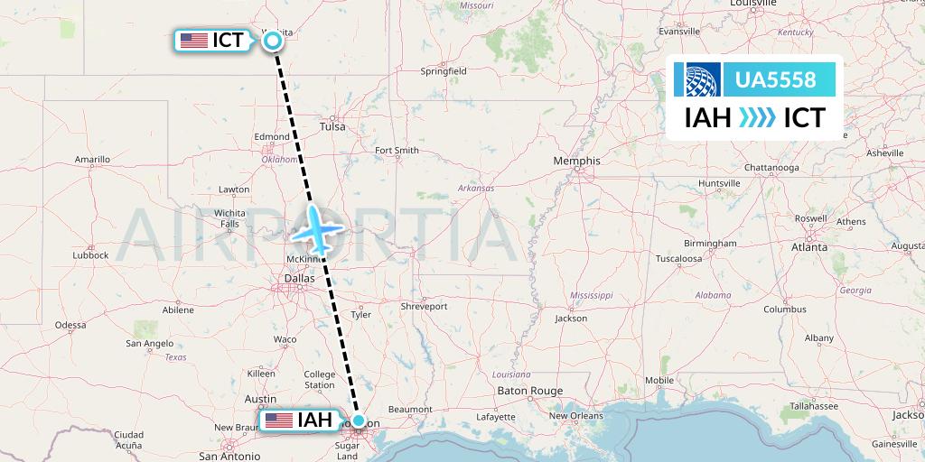 UA5558 United Airlines Flight Map: Houston to Wichita