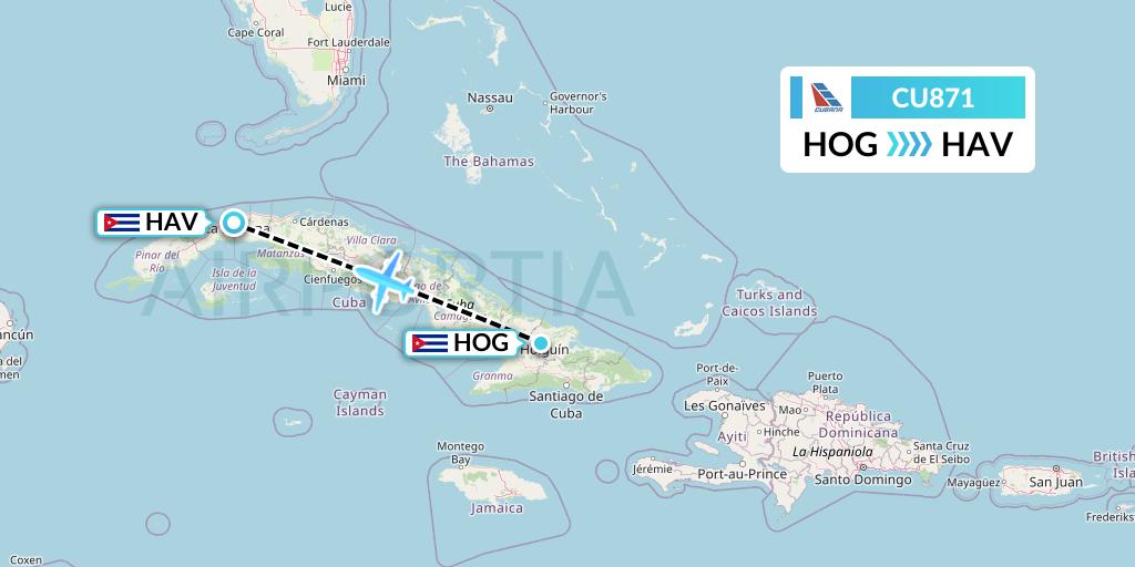 CU871 Cubana Flight Map: Holguin to Havana