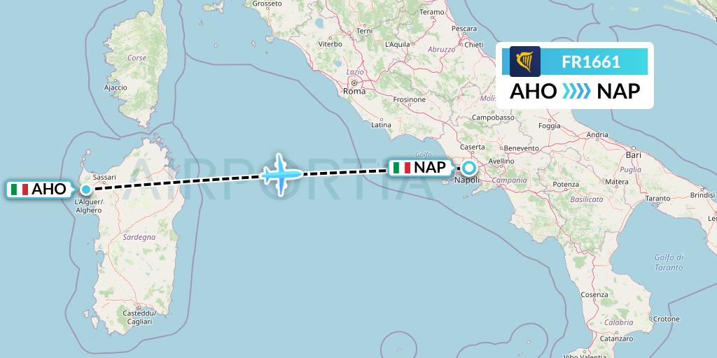 FR1661 Ryanair Flight Map: Alghero to Naples