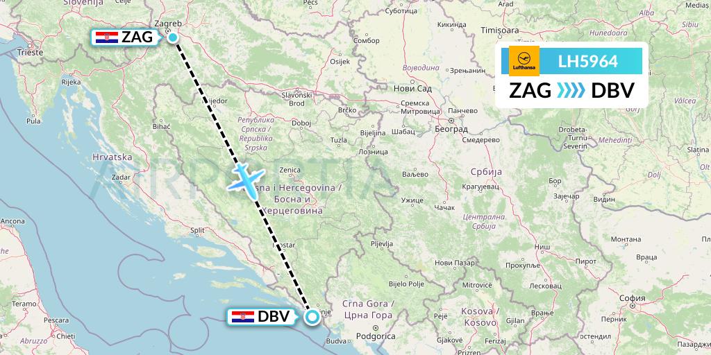 LH5964 Lufthansa Flight Map: Zagreb to Dubrovnik