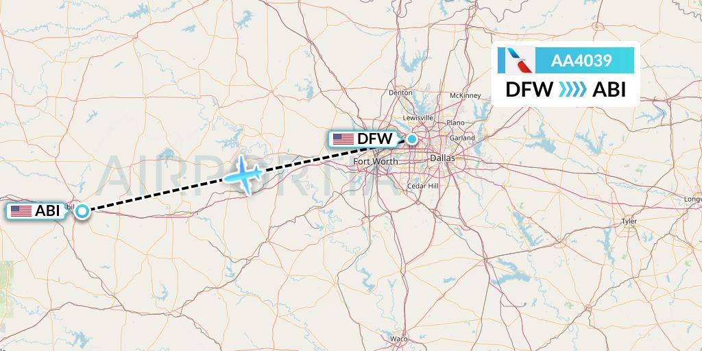 AA4039 American Airlines Flight Map: Dallas to Abilene