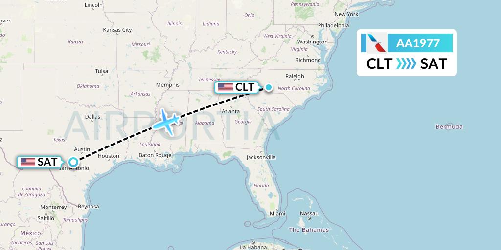 AA1977 American Airlines Flight Map: Charlotte to San Antonio