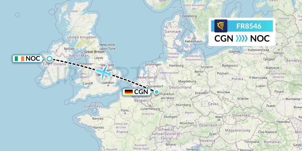 FR8546 Ryanair Flight Map: Cologne to Knock